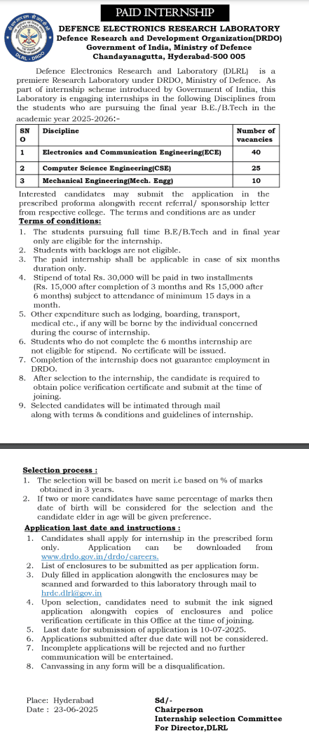 DRDO Summer Internship